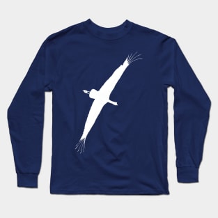 Stork Vector Bird Flight White Silhouette Long Sleeve T-Shirt